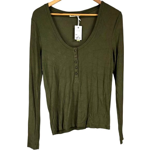 Marine Layer Lexi Rib Henley Burnt Olive Long Sleeve Women's Size X-Large NWT - Picture 1 of 10